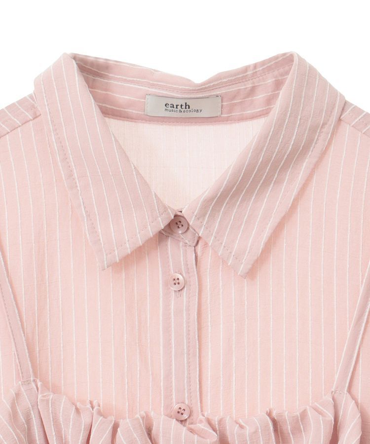earth music&ecology「SET2点起毛ストライプシャツ+バルーンビスチェ」|シャツ・ブラウス|