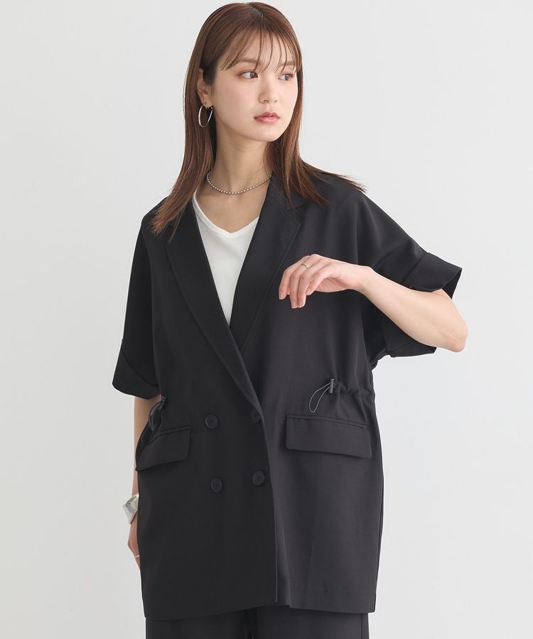 earth music&ecology「半袖サイドドロストジャケット」|テーラードジャケット|Black