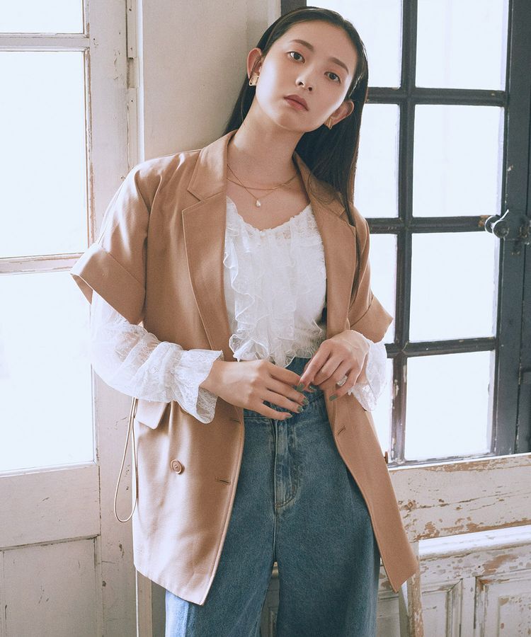 earth music&ecology「半袖サイドドロストジャケット」|テーラードジャケット|