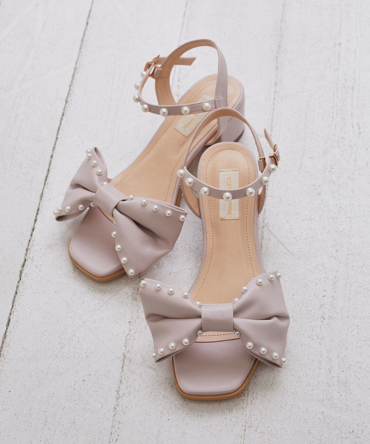 Maison de FLEUR「パールリボンサンダル」|サンダル|ピンク