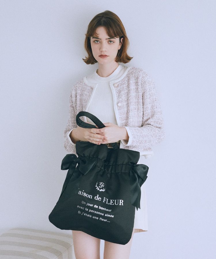 Maison de FLEUR「ダブルリボンギャザートートバッグ」|トートバッグ|ブラック