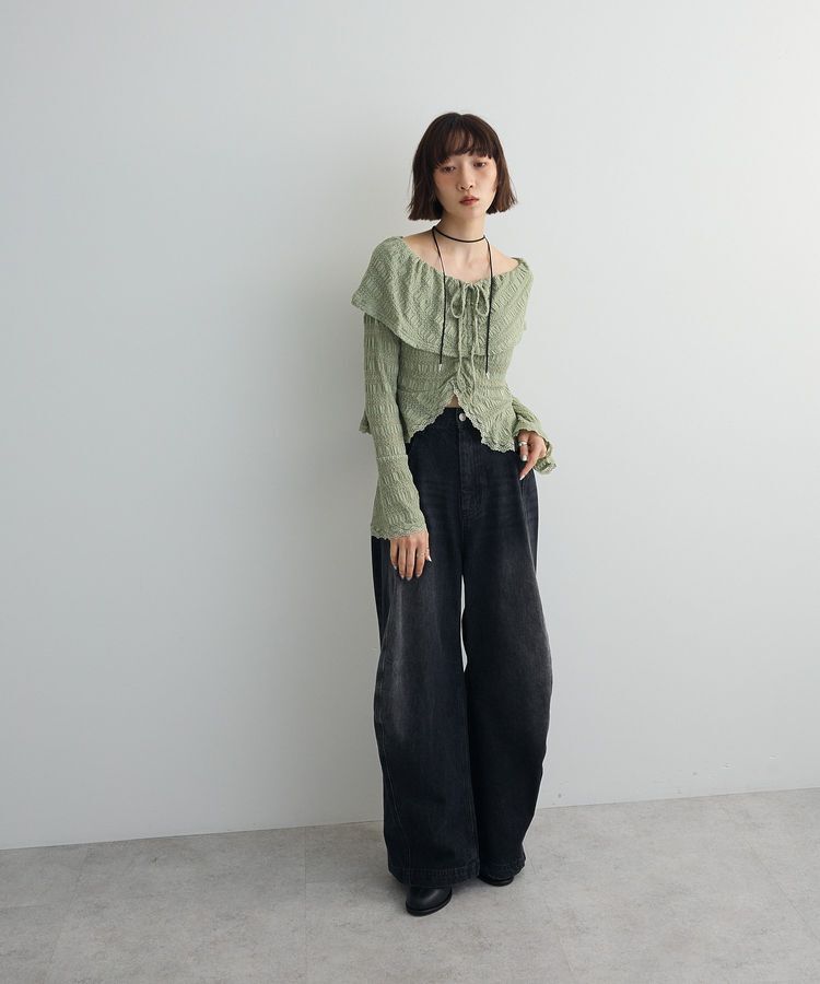 AnriettMusee「シャーリングオフショルプルオーバー」|Tシャツ・カットソー|