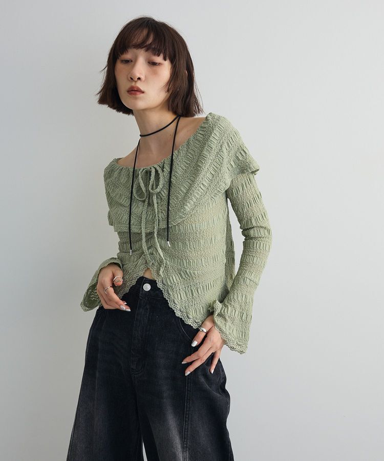 AnriettMusee「シャーリングオフショルプルオーバー」|Tシャツ・カットソー|