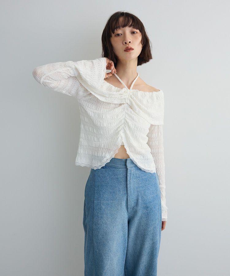 AnriettMusee「シャーリングオフショルプルオーバー」|Tシャツ・カットソー|