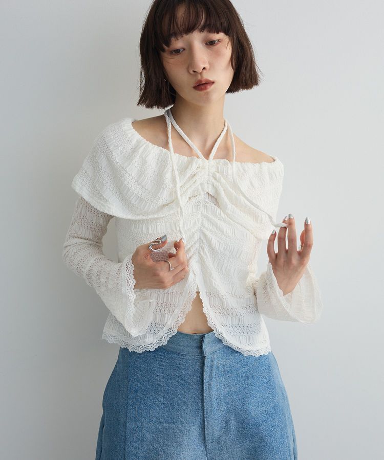 AnriettMusee「シャーリングオフショルプルオーバー」|Tシャツ・カットソー|