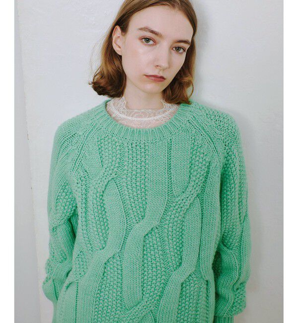 allureville「ランダムケーブルプルオーバー」|ニット・セーター|ミントグリーン