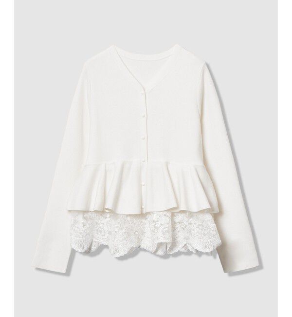 LOULOU WILLOUGHBY「【LOULOU WILLOUGHBY】レースレイヤーペプラムカーディガン」|カーディガン|