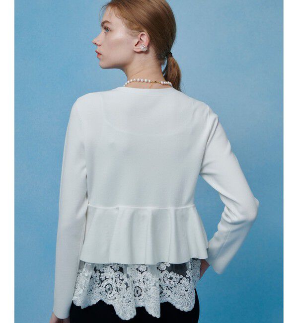 LOULOU WILLOUGHBY「【LOULOU WILLOUGHBY】レースレイヤーペプラムカーディガン」|カーディガン|