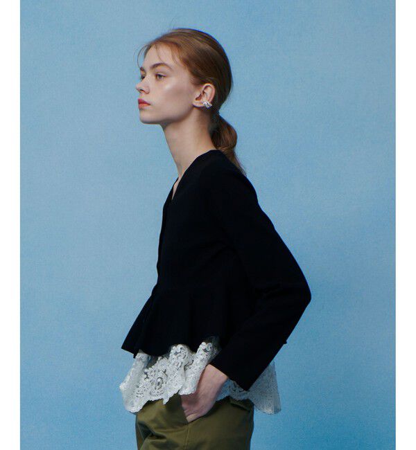 LOULOU WILLOUGHBY「【LOULOU WILLOUGHBY】レースレイヤーペプラムカーディガン」|カーディガン|