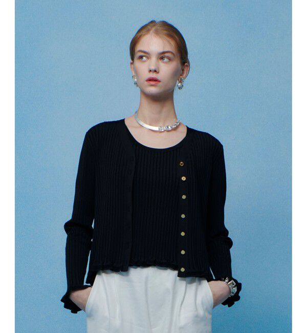 LOULOU WILLOUGHBY「【LOULOU WILLOUGHBY】ワイドリブヘムフリルカーディガン」|カーディガン|