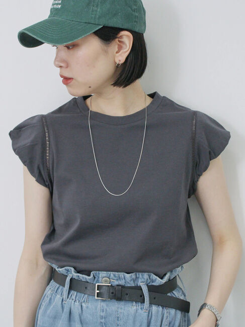 Samansa Mos2 blue「ハシゴレース付きフレンチTシャツ」|Tシャツ・カットソー|