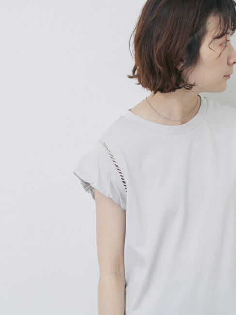 Samansa Mos2 blue「ハシゴレース付きフレンチTシャツ」|Tシャツ・カットソー|