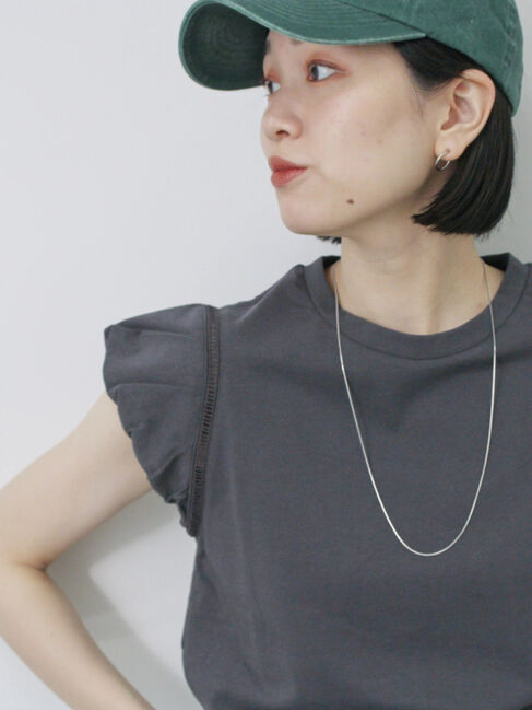 Samansa Mos2 blue「ハシゴレース付きフレンチTシャツ」|Tシャツ・カットソー|