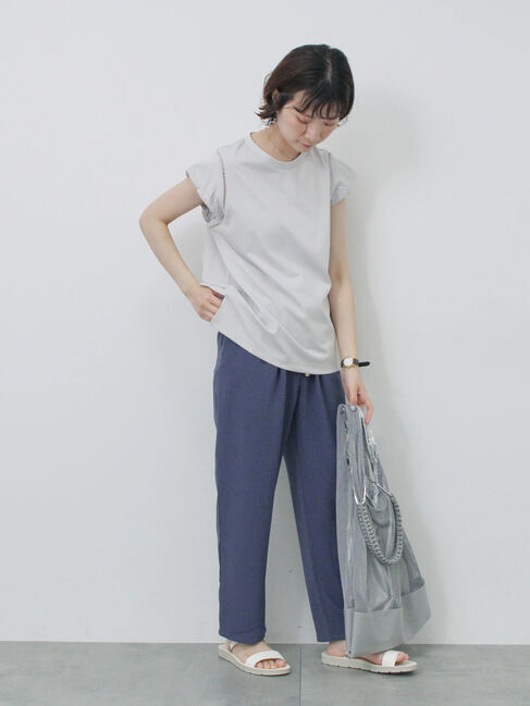 Samansa Mos2 blue「ハシゴレース付きフレンチTシャツ」|Tシャツ・カットソー|