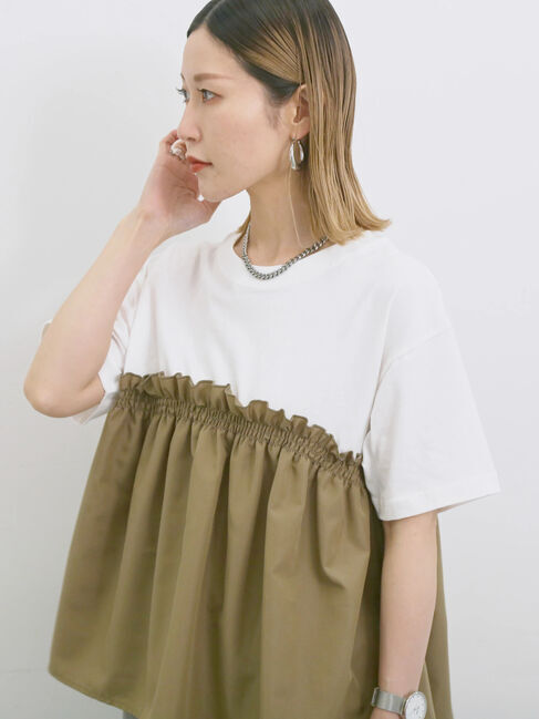 Samansa Mos2 blue「アソートドッキングプルオーバー」|Tシャツ・カットソー|カーキ