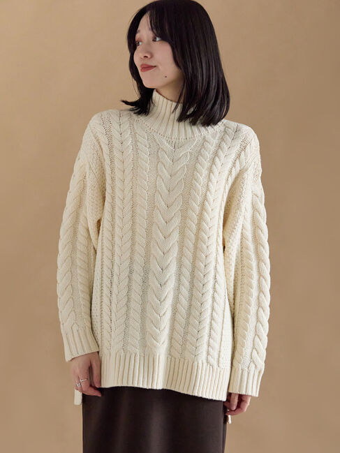 sm2rhythm「ハイネックケーブルニットプルオーバー」|ニット・セーター|オフホワイト