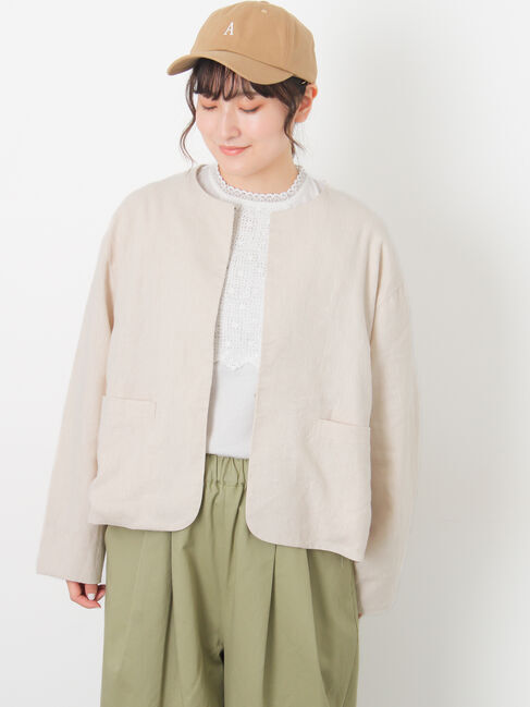 Samansa Mos2「【Cross&times;Linen】クルーネックジャケット」|その他|ベージュ