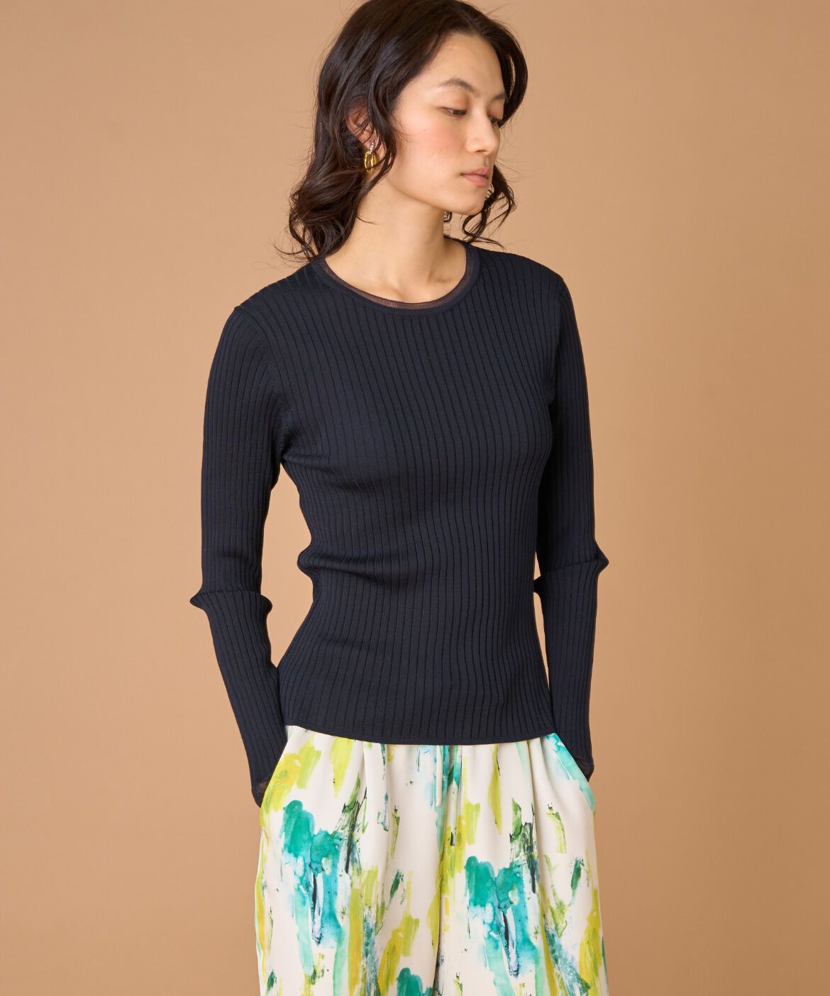 INED「シアードッキングリブニット」|ニット・セーター|ダークネイビ 8