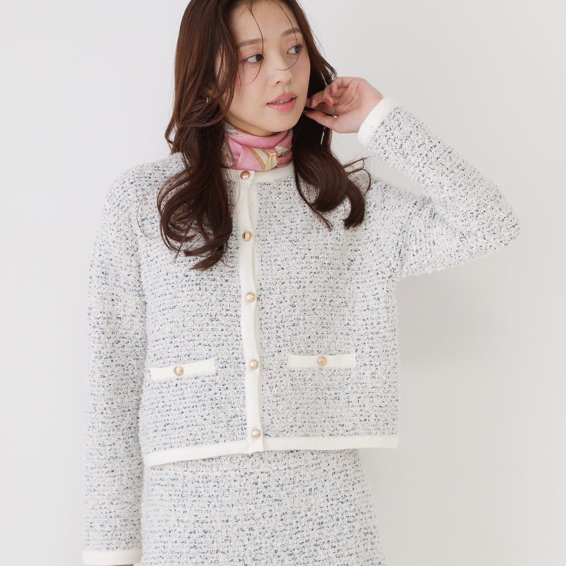 COUP DE CHANCE「【洗える/セットアップ可】ツィード調ニットカーディガン」|カーディガン|オフホワイト(403