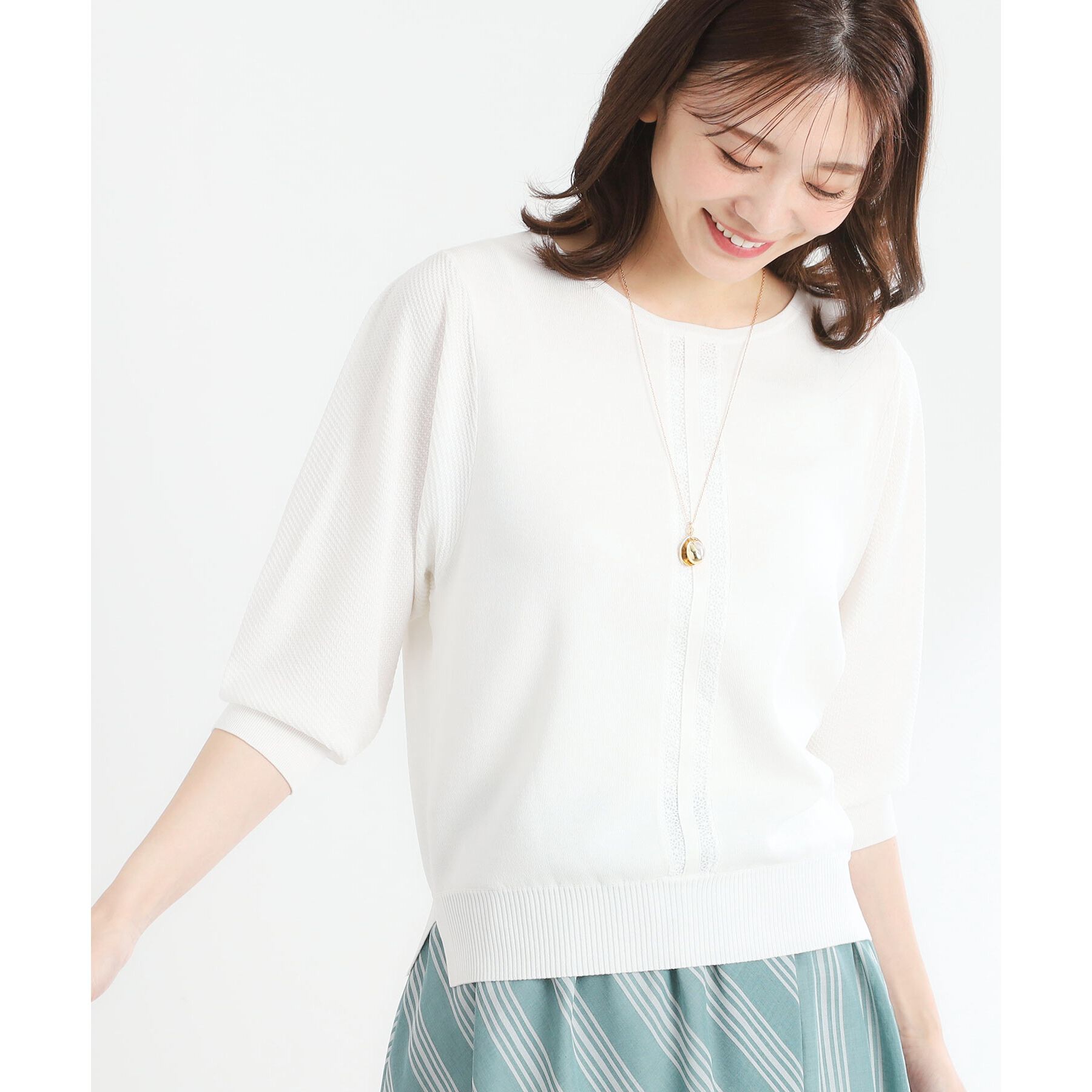 Reflect「【接触冷感／洗える／ジャケットインナーにおすすめ】レースデザインニット」|ニット・セーター|