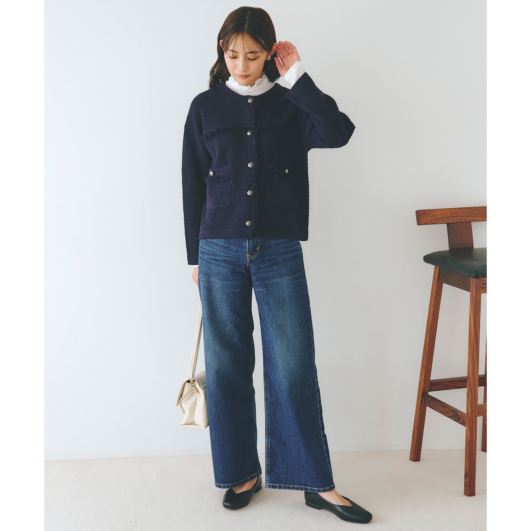 grove「ツイードニットジャケット」|ノーカラージャケット|