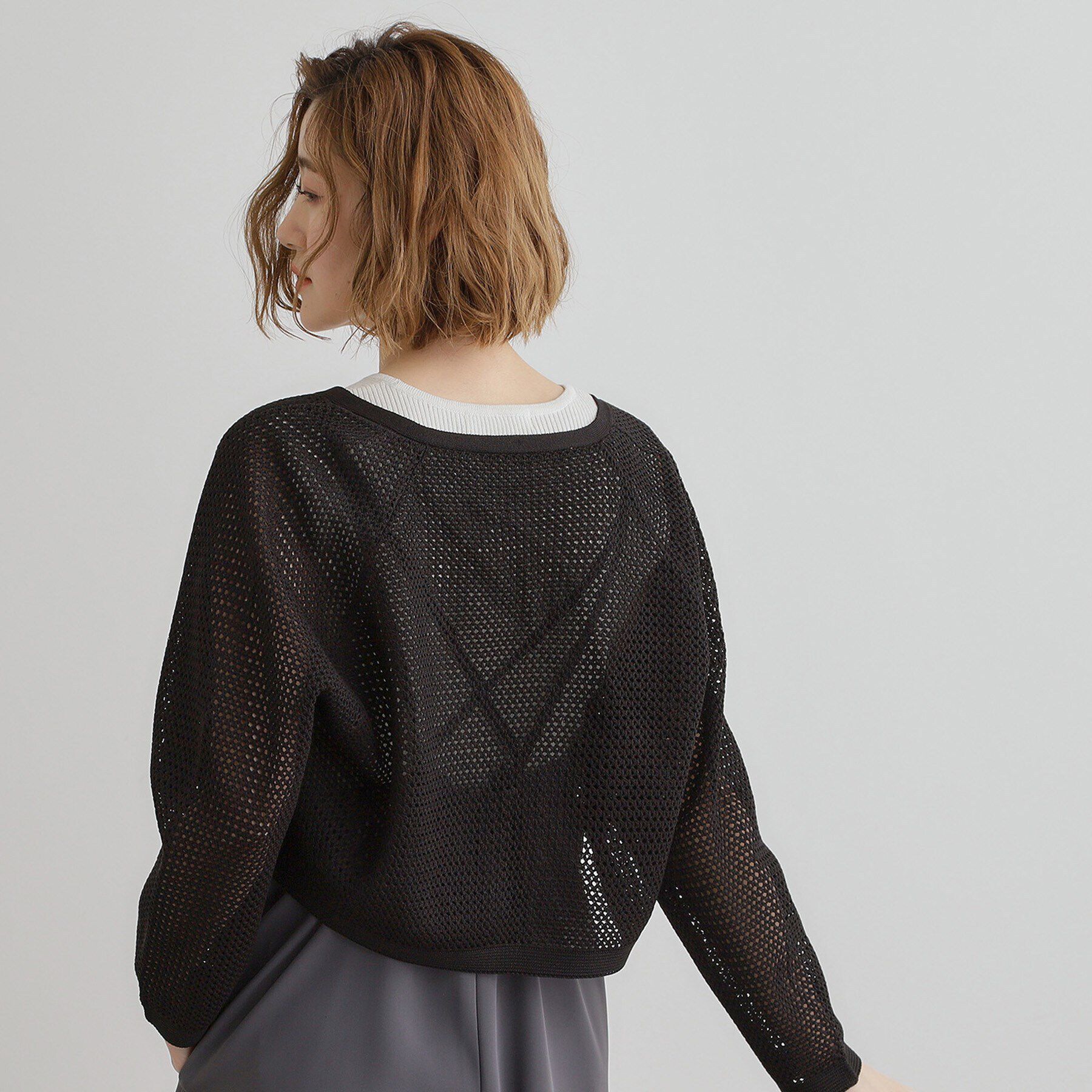 grove「ワイドスリーブメッシュカーディガン」|カーディガン|