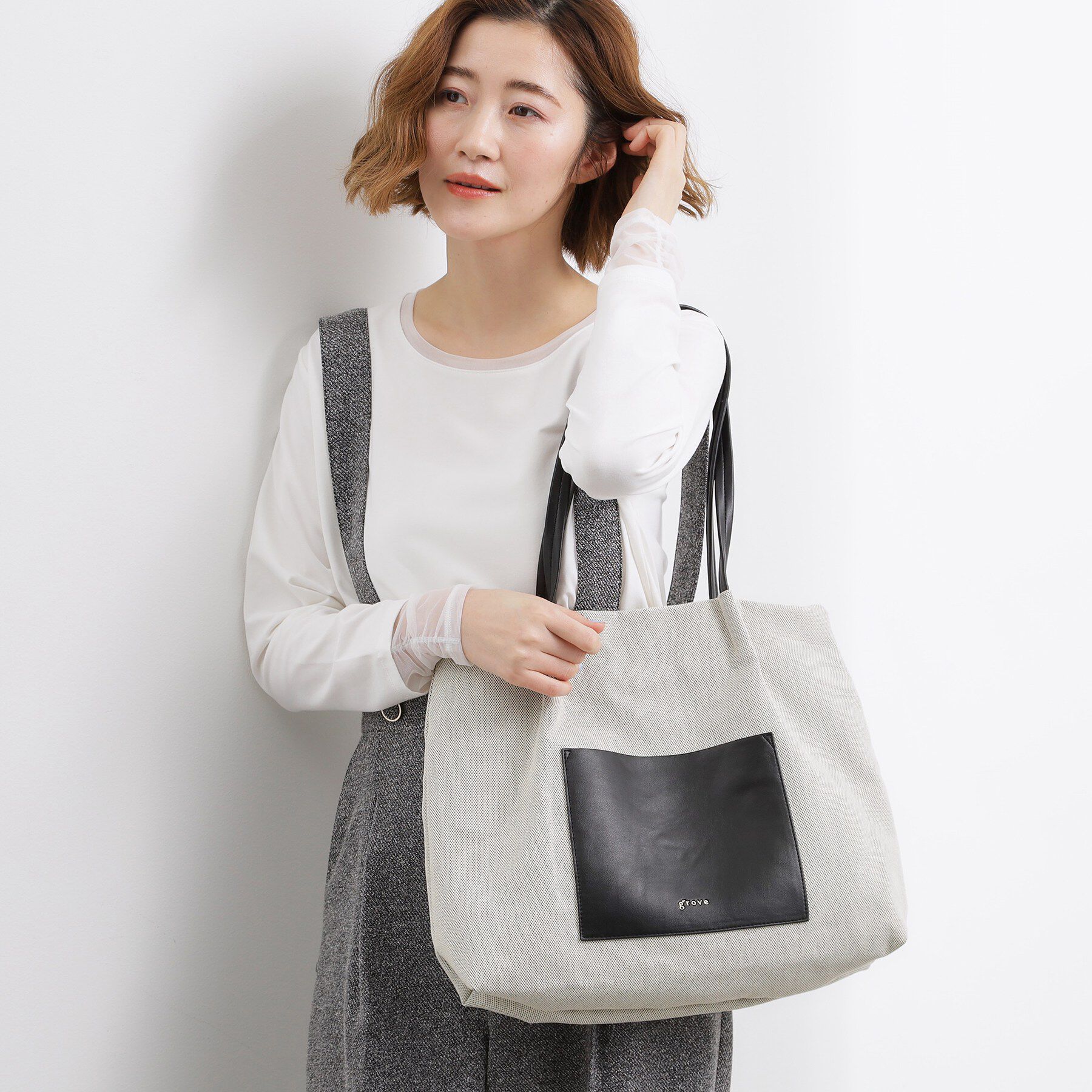 grove「【A4】タックポケ3層トート」|トートバッグ|