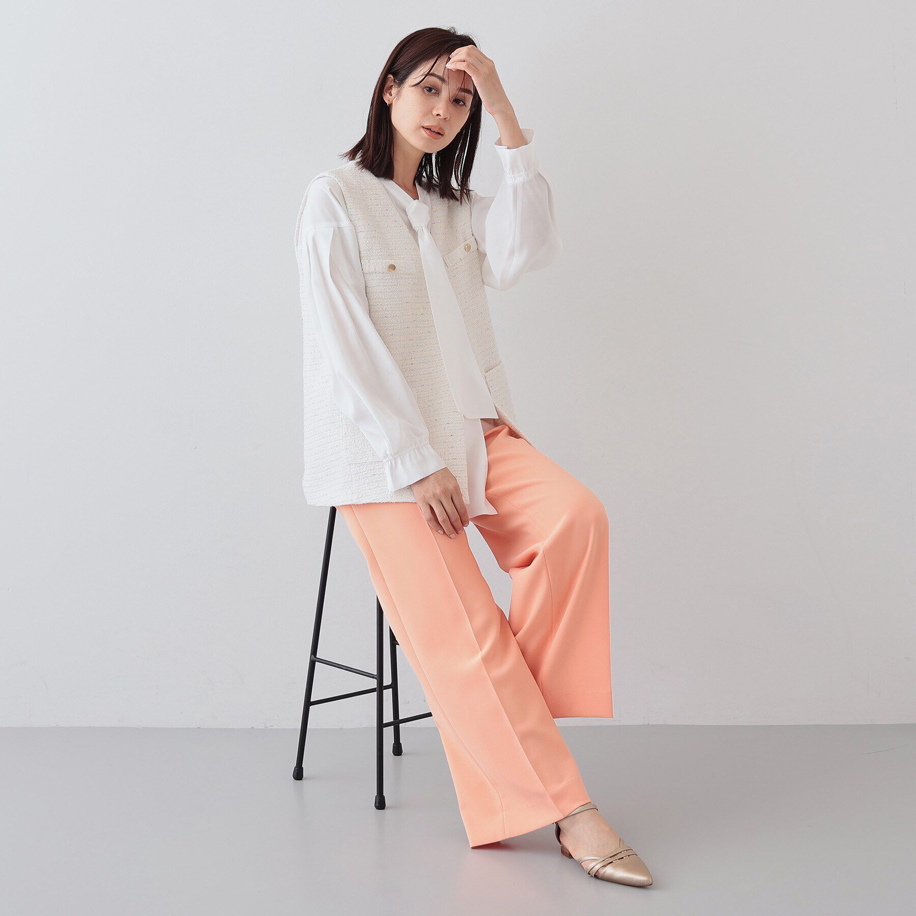 INDIVI「【2点セット／UVケア】ツイードジレ＆ボウタイブラウス カセット服」|その他|