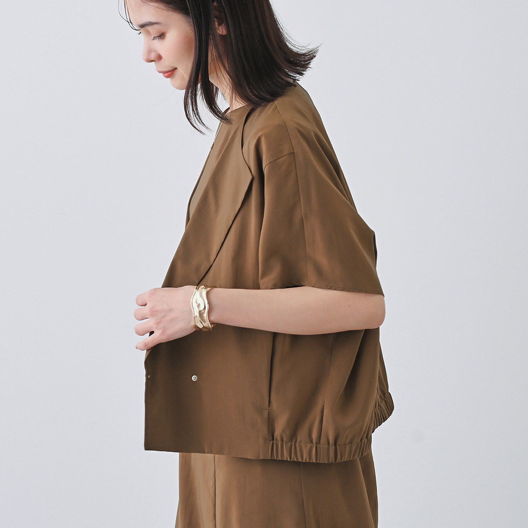 INDIVI「【通気性◎撥水／UVケア】フレンチスリーブ ブラウスライクジャケット」|テーラードジャケット|