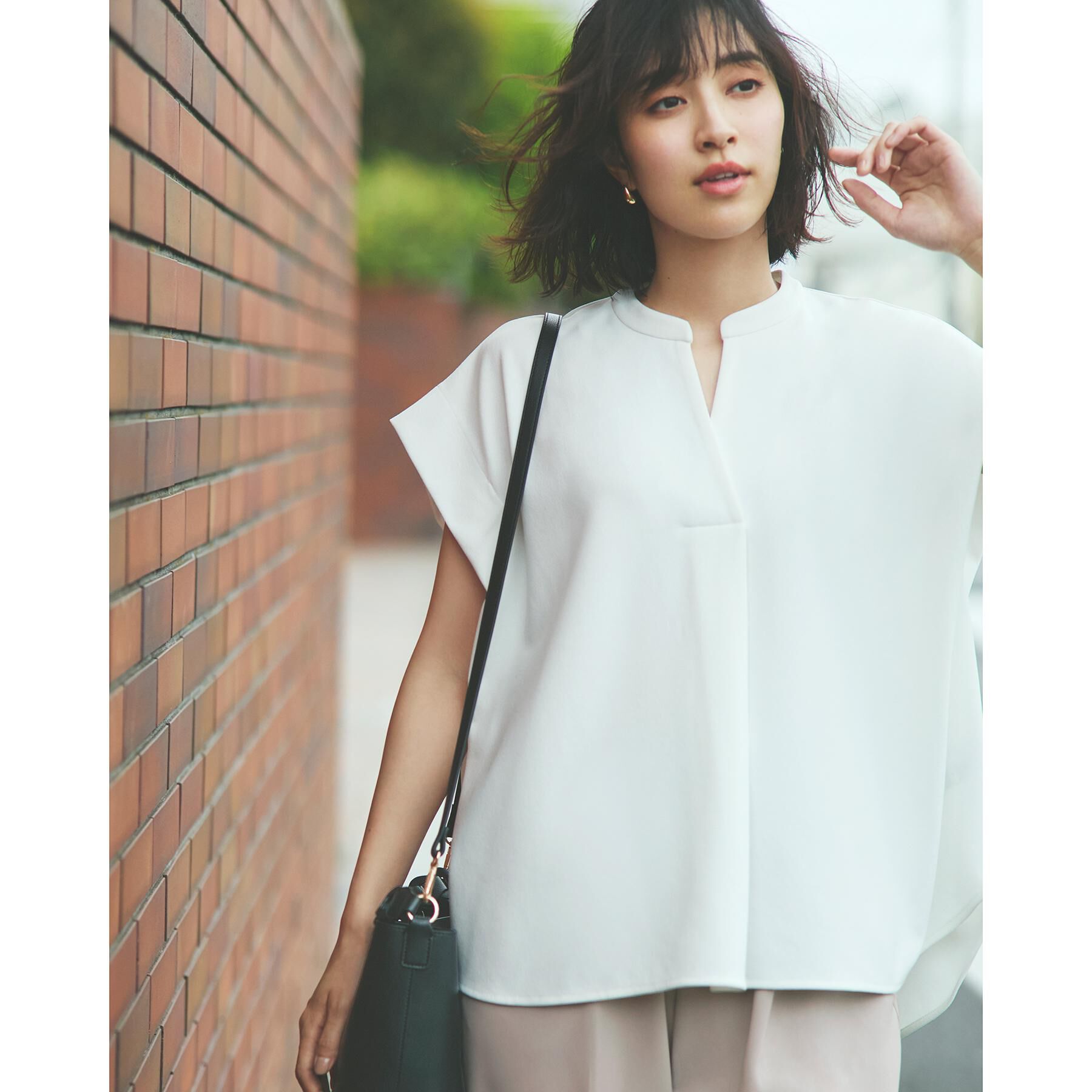 OPAQUE.CLIP「スキッパーフレンチスリーブトップス【UV/吸水速乾/洗濯機洗い可】」|Tシャツ・カットソー|