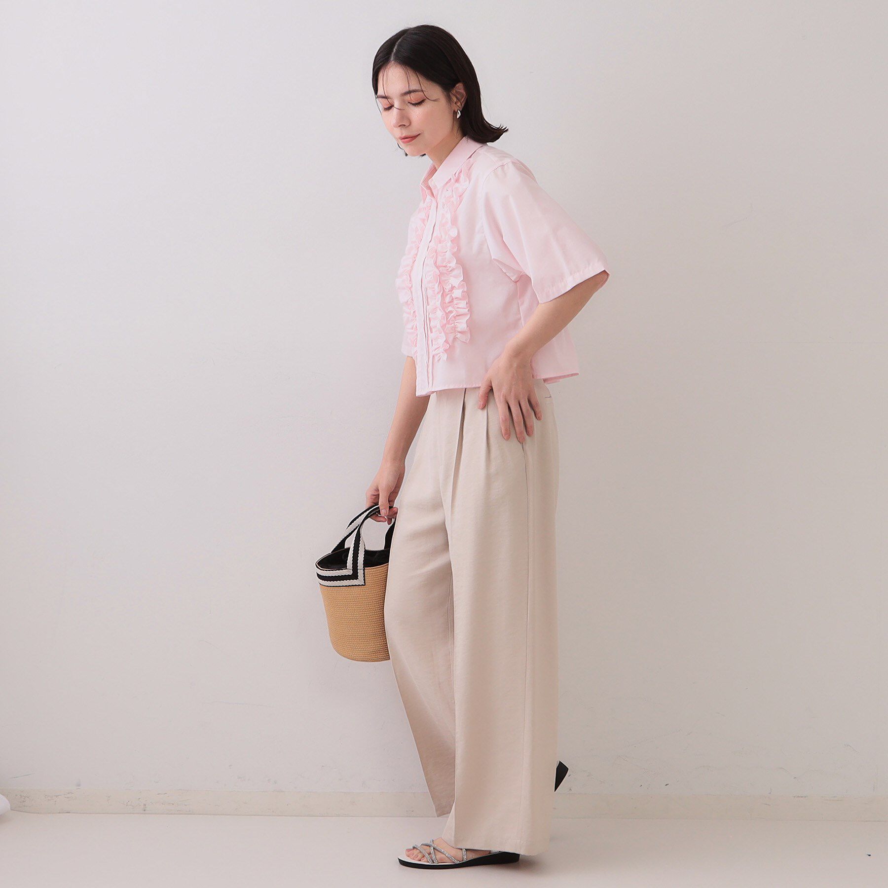 OPAQUE.CLIP「フリルショートシャツ【洗濯機洗い可】」|シャツ・ブラウス|