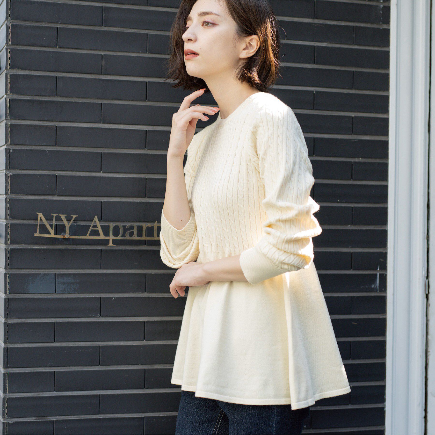 OPAQUE.CLIP「ミニケーブル切替ペプラムニット」|ニット・セーター|