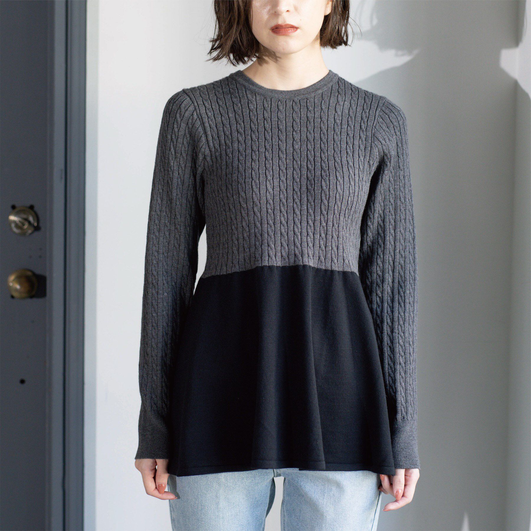 OPAQUE.CLIP「ミニケーブル切替ペプラムニット」|ニット・セーター|