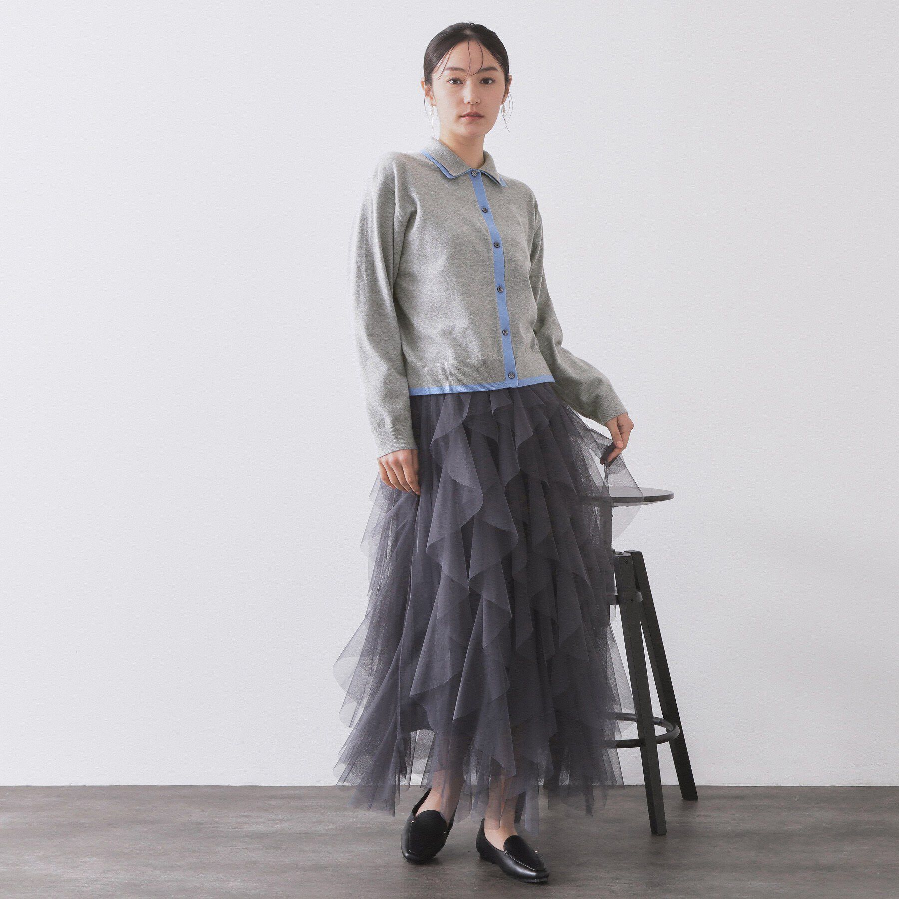 OPAQUE.CLIP「ダブルカラーポロ衿配色ニット【洗濯機OK】」|ニット・セーター|