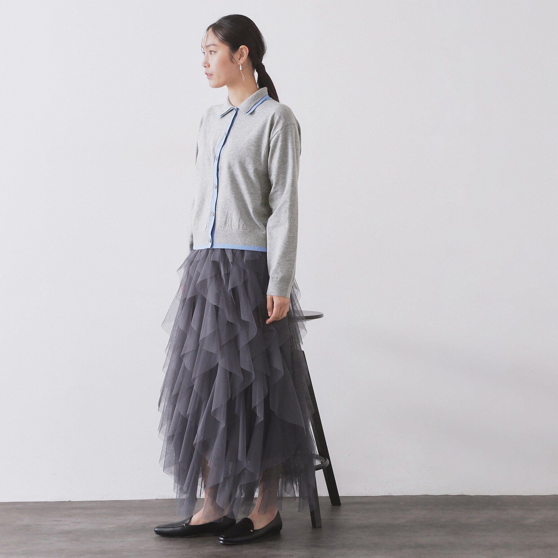 OPAQUE.CLIP「ダブルカラーポロ衿配色ニット【洗濯機OK】」|ニット・セーター|