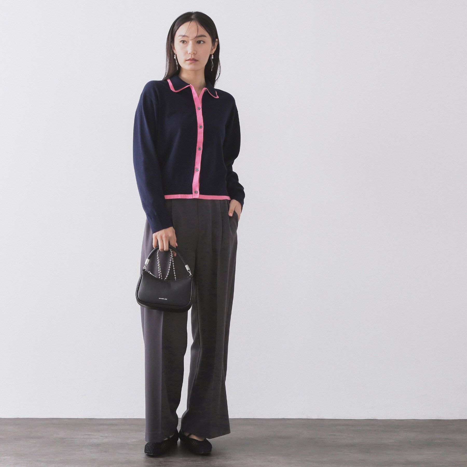 OPAQUE.CLIP「ダブルカラーポロ衿配色ニット【洗濯機OK】」|ニット・セーター|