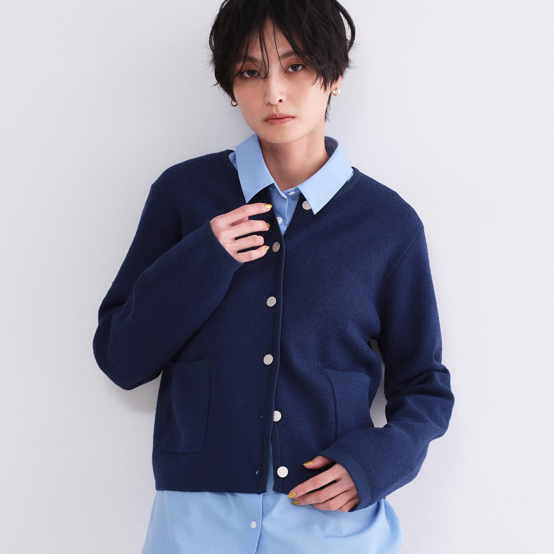 OPAQUE.CLIP「ブークレ金ボタンニットカーディガン【洗濯機OK】」|カーディガン|