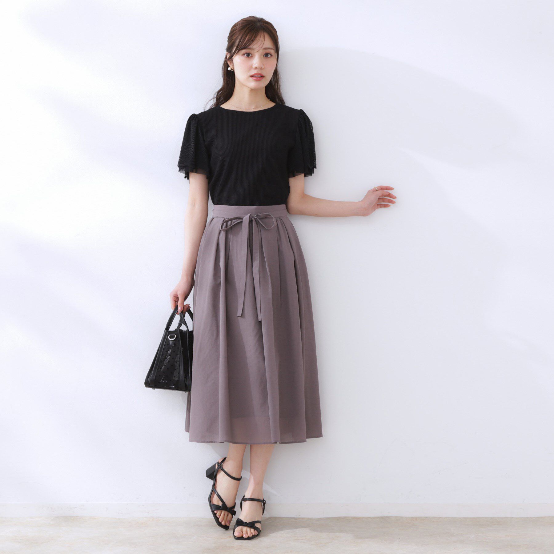 Couture broach「【二の腕カバー・通勤】レース袖テレコトップス」|Tシャツ・カットソー|