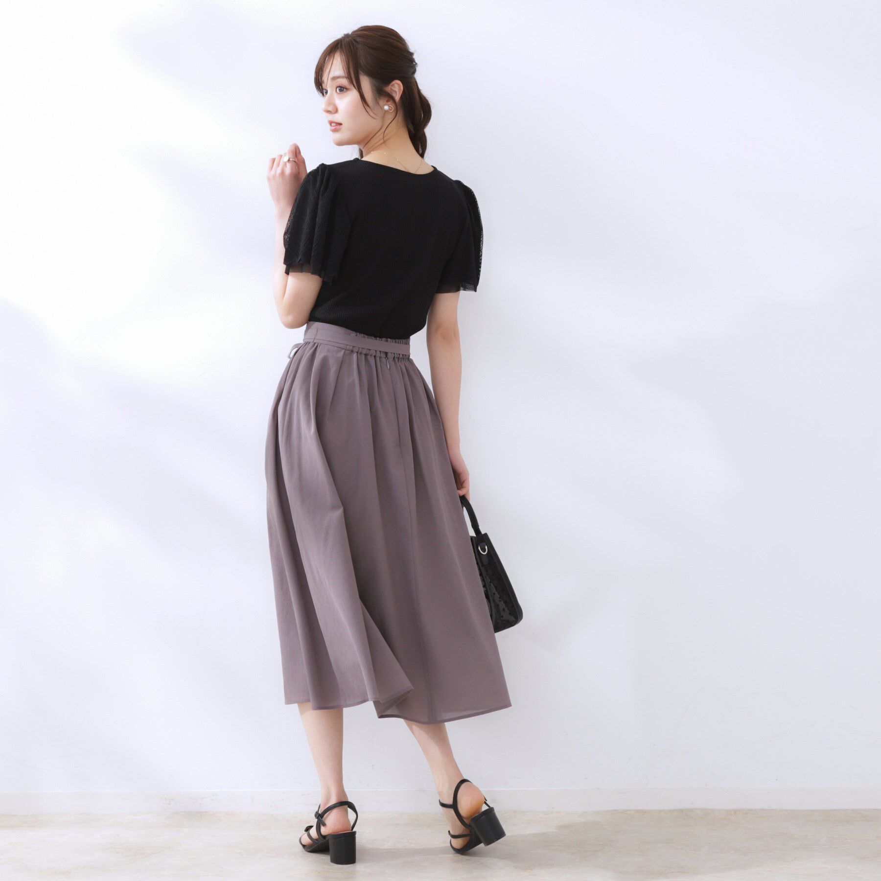 Couture broach「【二の腕カバー・通勤】レース袖テレコトップス」|Tシャツ・カットソー|