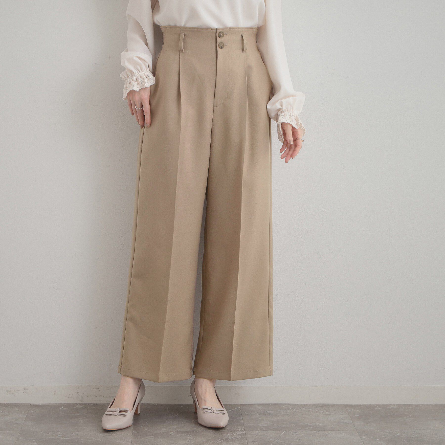 Couture broach「【洗える・通勤】ウエストリボン サスペンダー付きワイドパンツ」|その他|