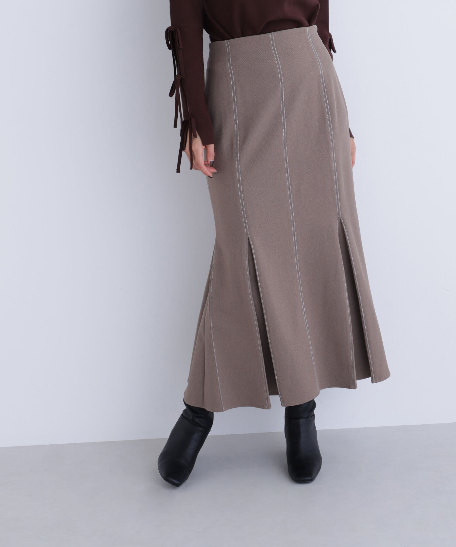  「ステッチタックマーメイドスカート」|スカート|ブラウン2