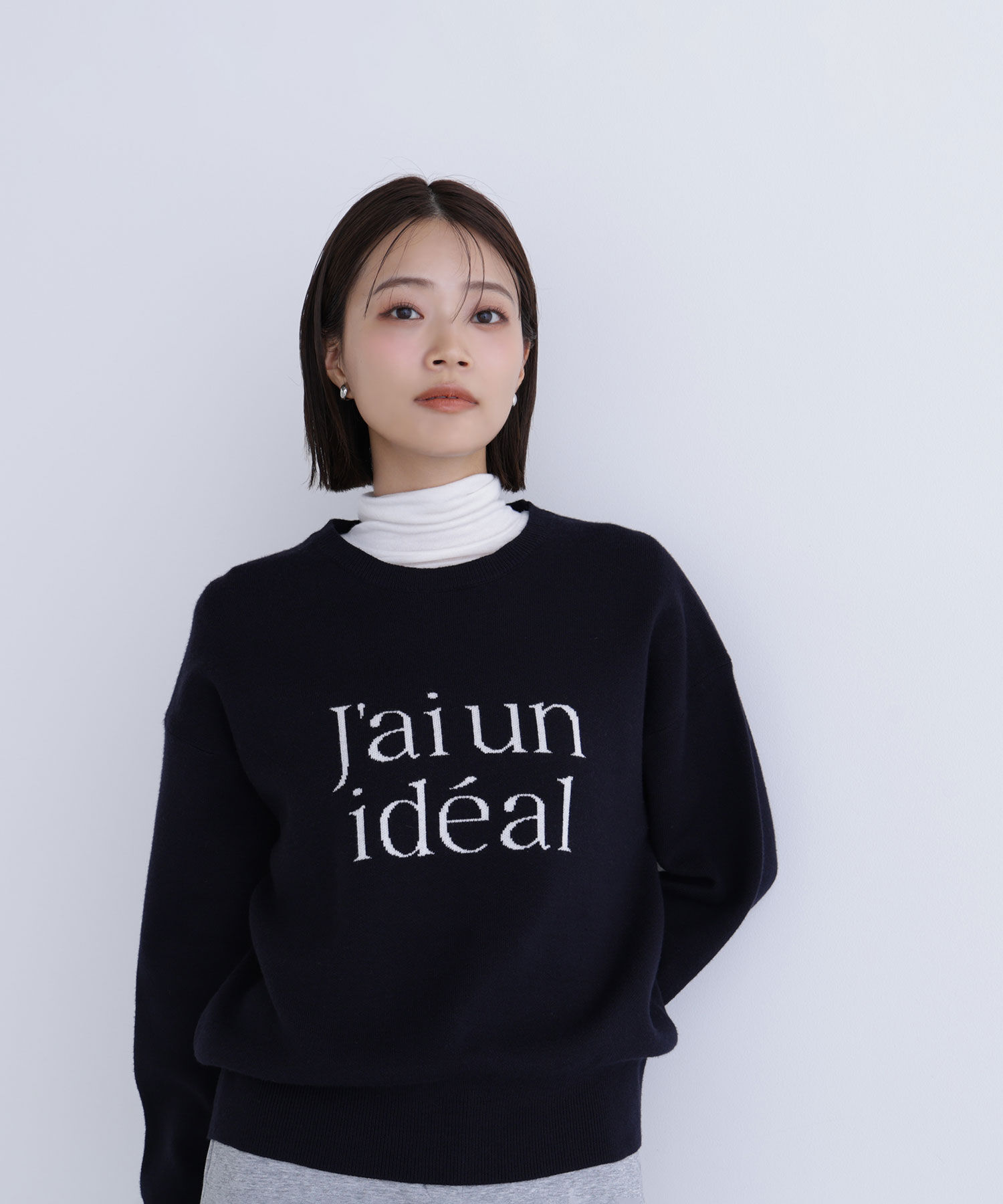  「ダブルジャガードロゴニット」|ニット・セーター|ネイビー