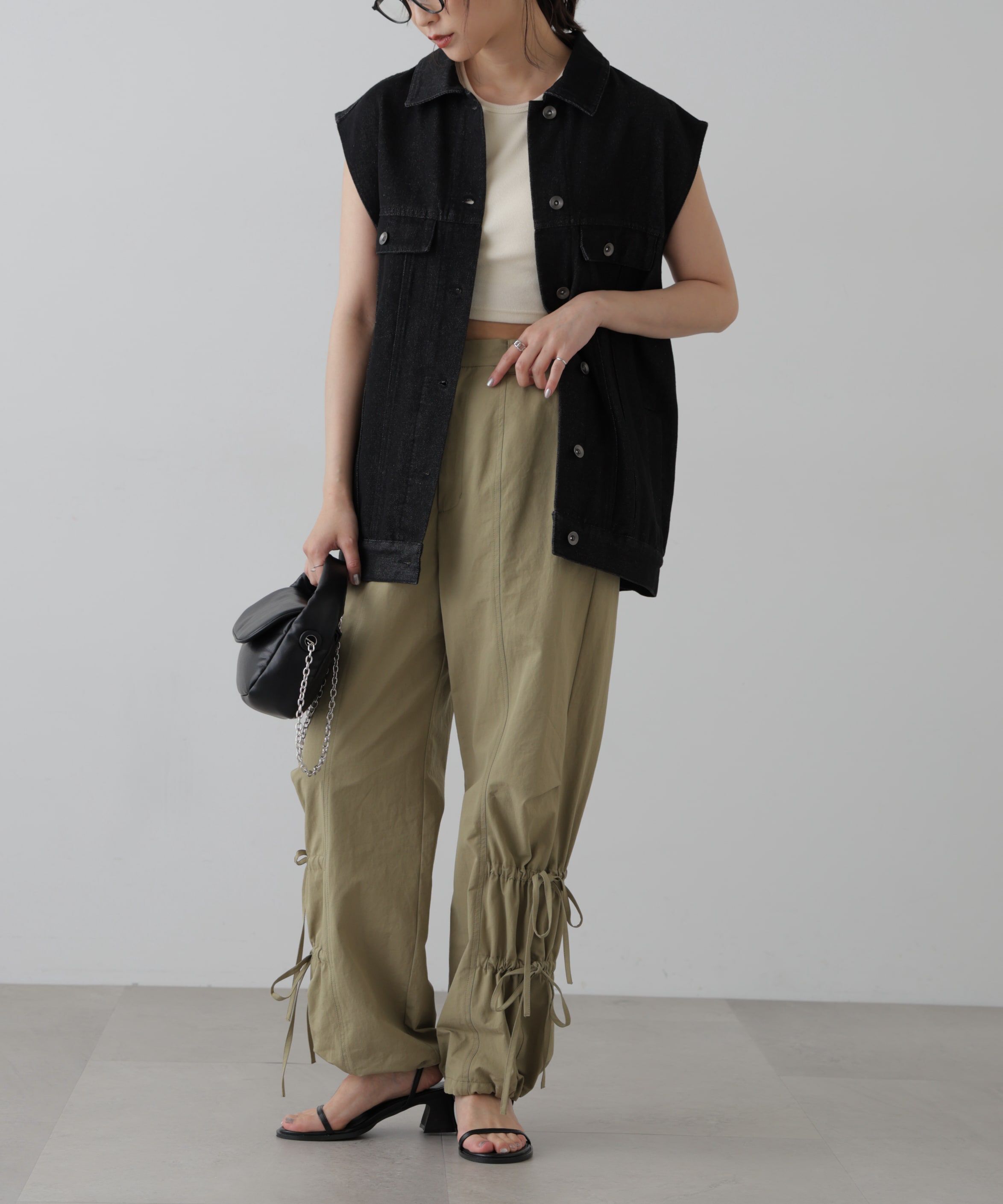  「ミドル丈デニムベスト」|ブルゾン・スタジャン|