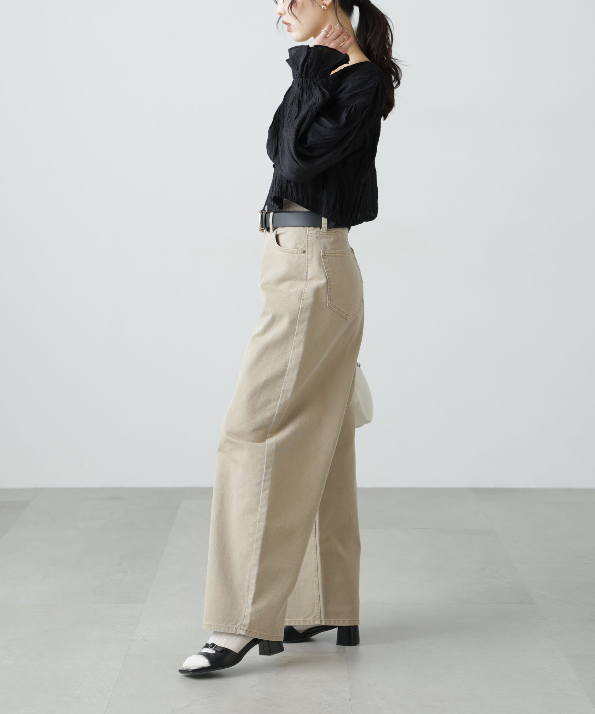  「シアーギャザー前開き短丈ブラウス」|シャツ・ブラウス|