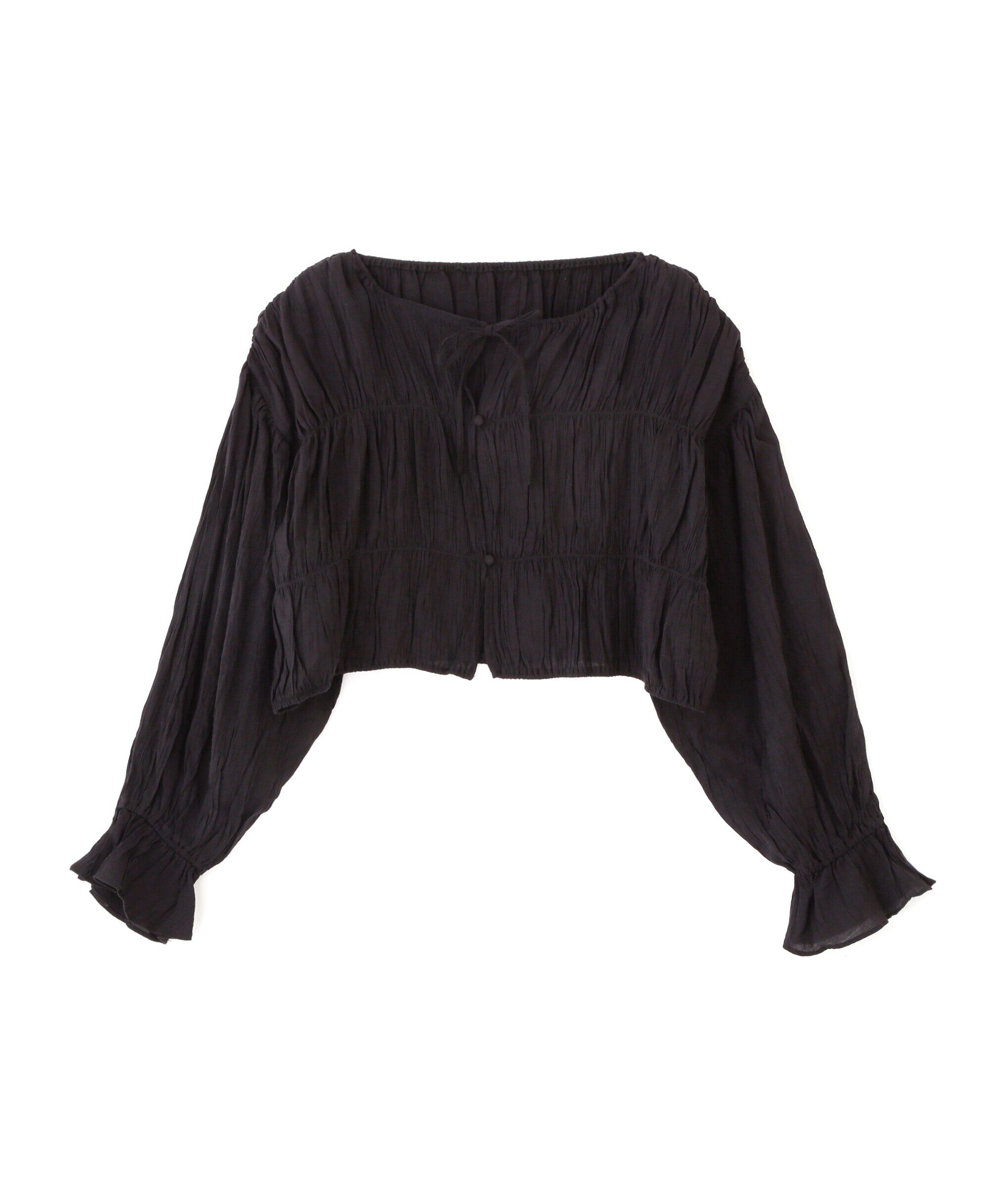  「シアーギャザー前開き短丈ブラウス」|シャツ・ブラウス|