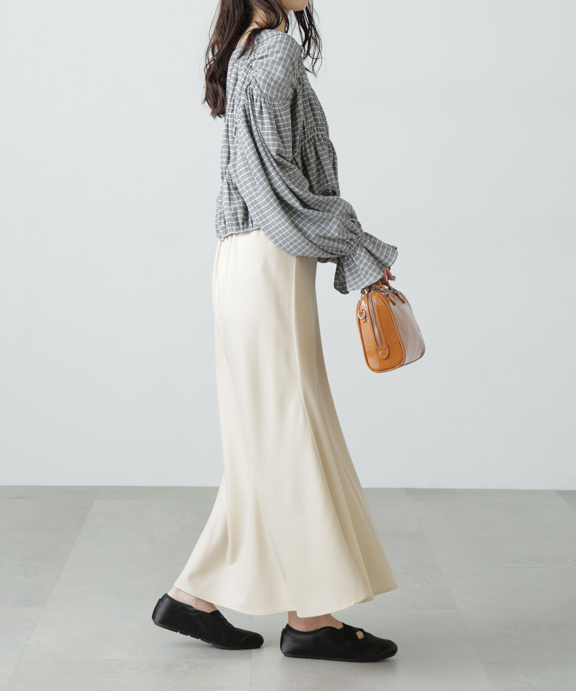  「シアーギャザー前開き短丈ブラウス」|シャツ・ブラウス|