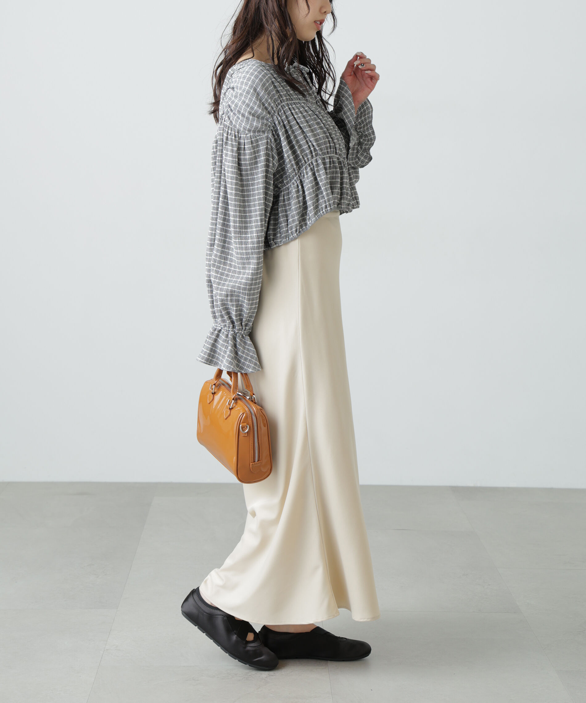  「シアーギャザー前開き短丈ブラウス」|シャツ・ブラウス|