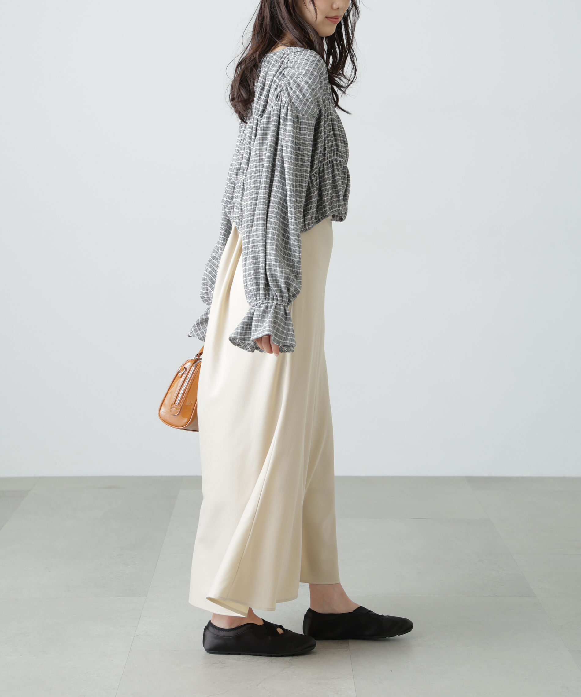  「シアーギャザー前開き短丈ブラウス」|シャツ・ブラウス|