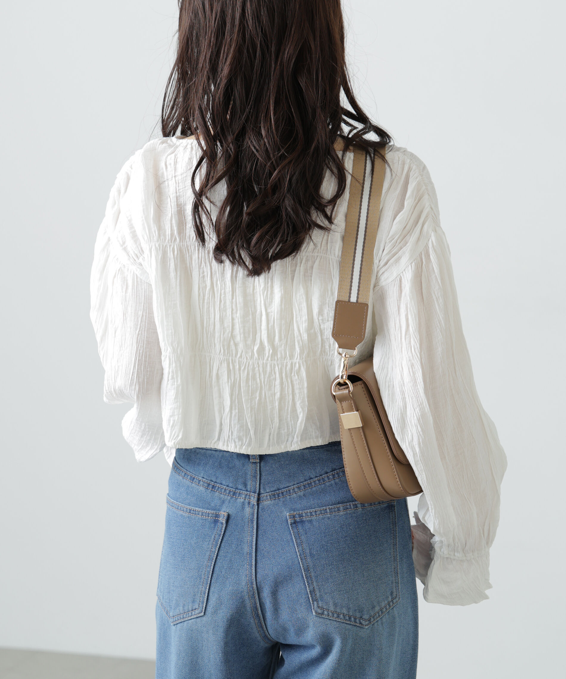  「シアーギャザー前開き短丈ブラウス」|シャツ・ブラウス|