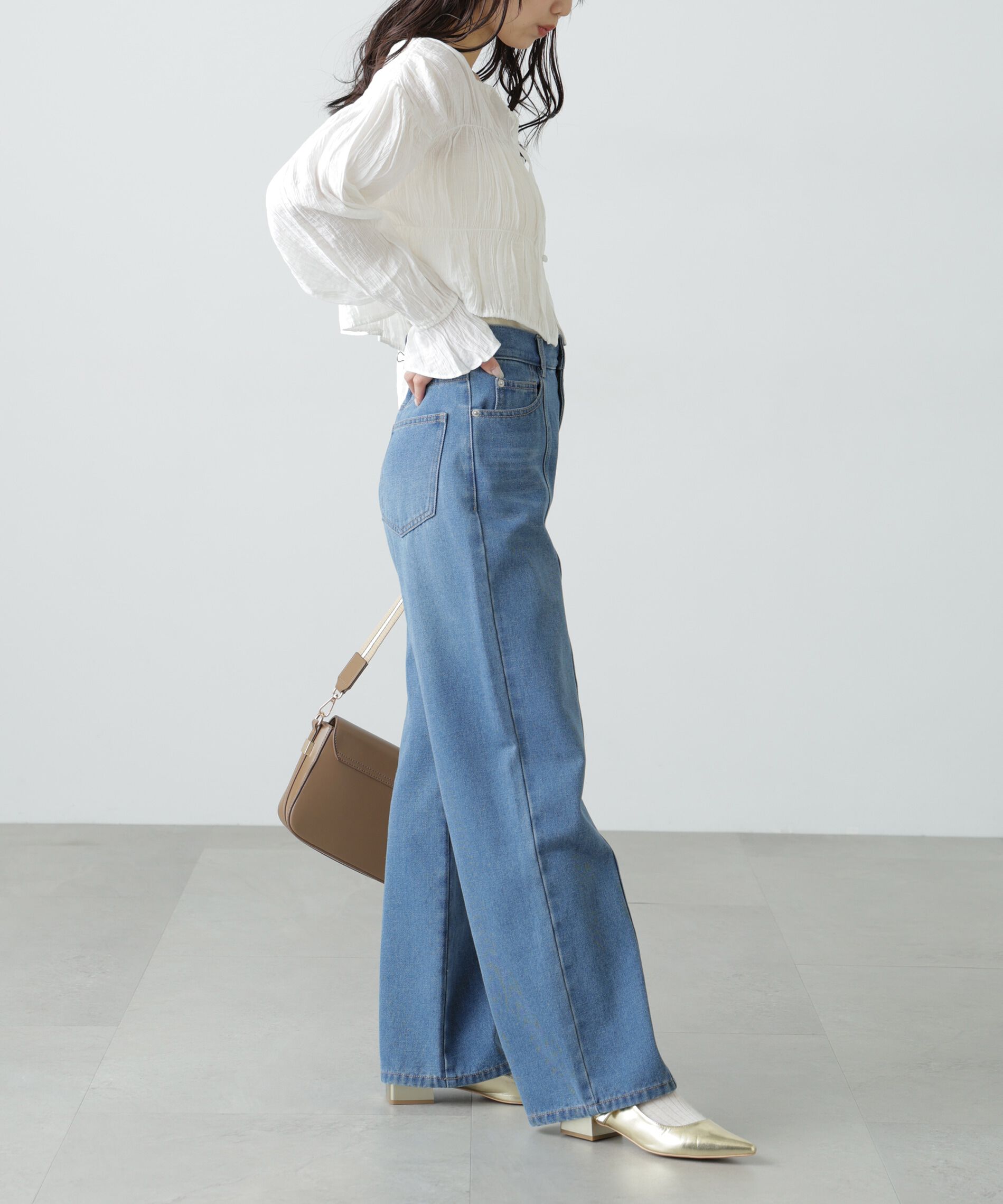  「シアーギャザー前開き短丈ブラウス」|シャツ・ブラウス|